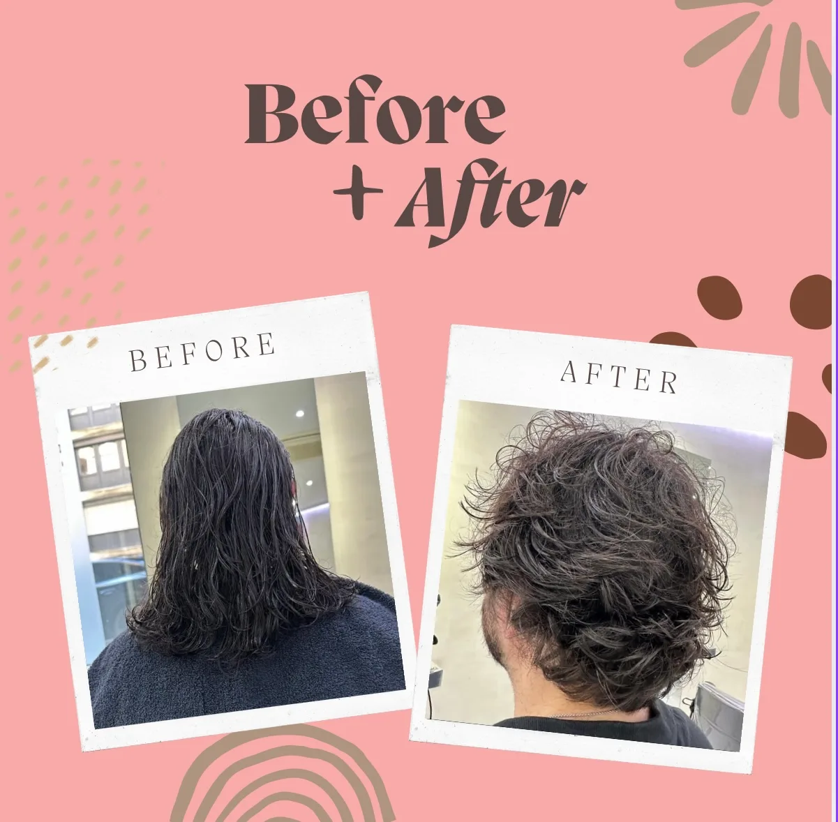 Avant / après — transformation homme réalisée au salon