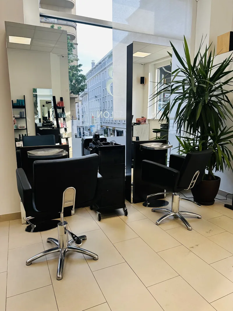 Les fauteuils de coupe côté vitrine, entre miroirs et plantes vertes